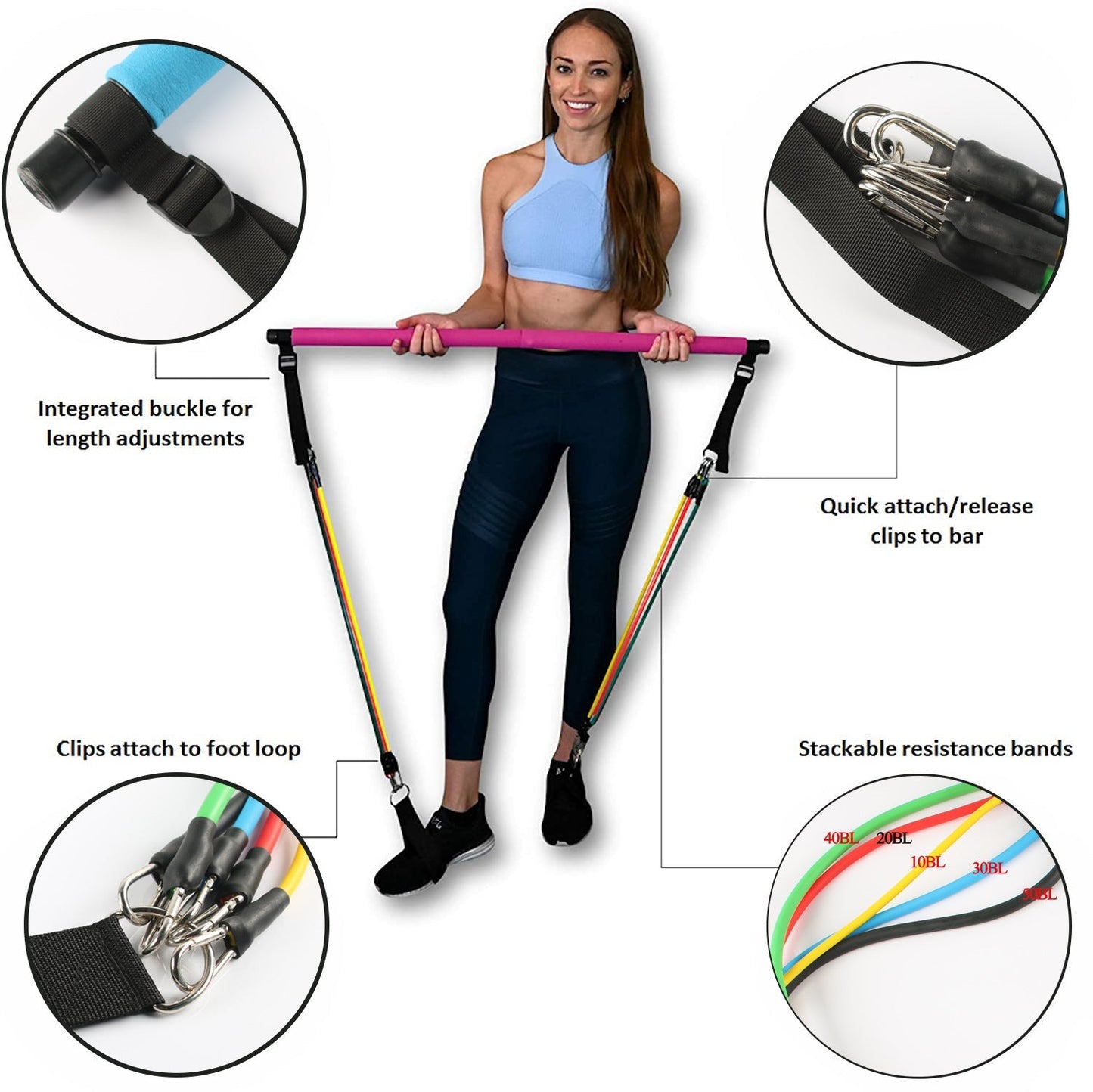 Fitness Yoga Pilates Bar Portable Gym Accessories Sport Elastic Bodybuilding Resistance Bands For Home Trainer Workout Equipment - fitforgesho